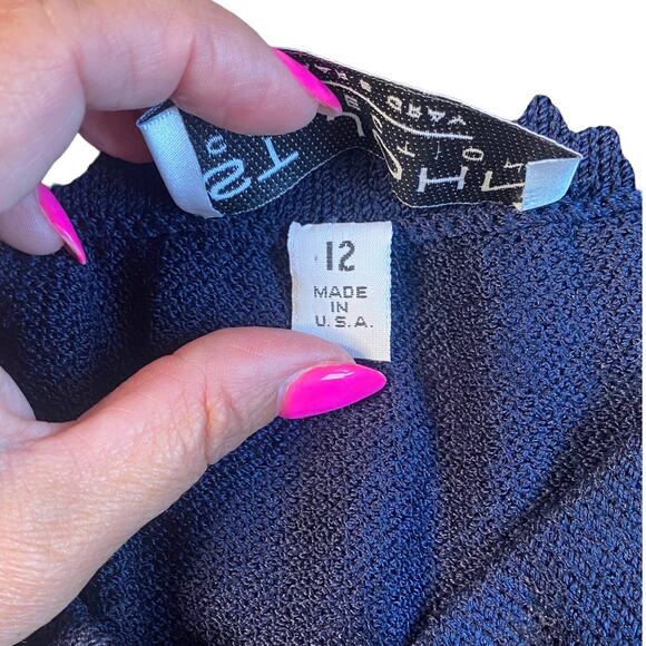 Vintage St. John Collection Marie Gray Navy Blue Wool Sweater Skirt Size 12 - Picture 4 of 5